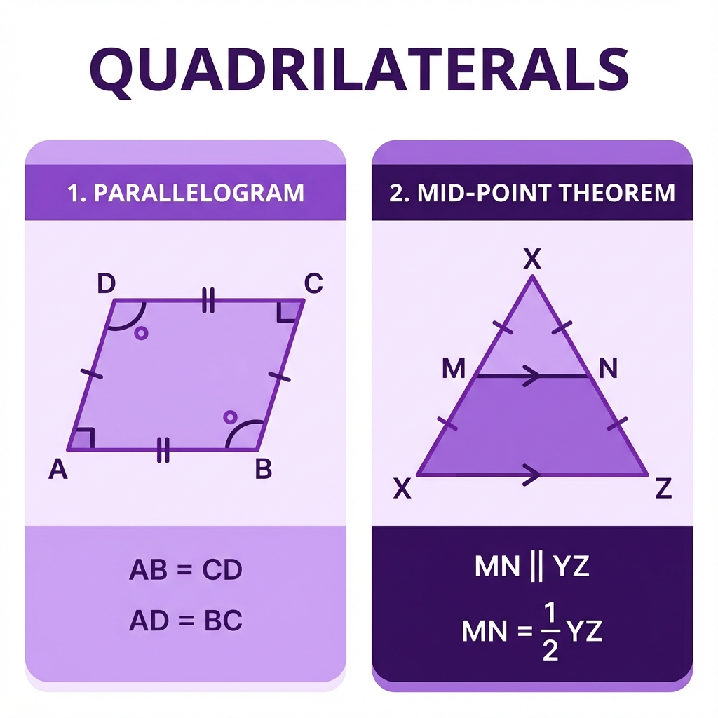 Quadrilaterals & Mid-Point Theorem Infographic